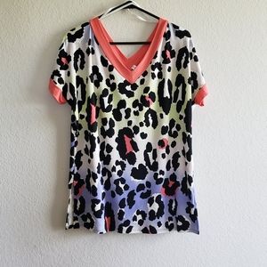 Cheetah Animal Print V-Neck Top Small